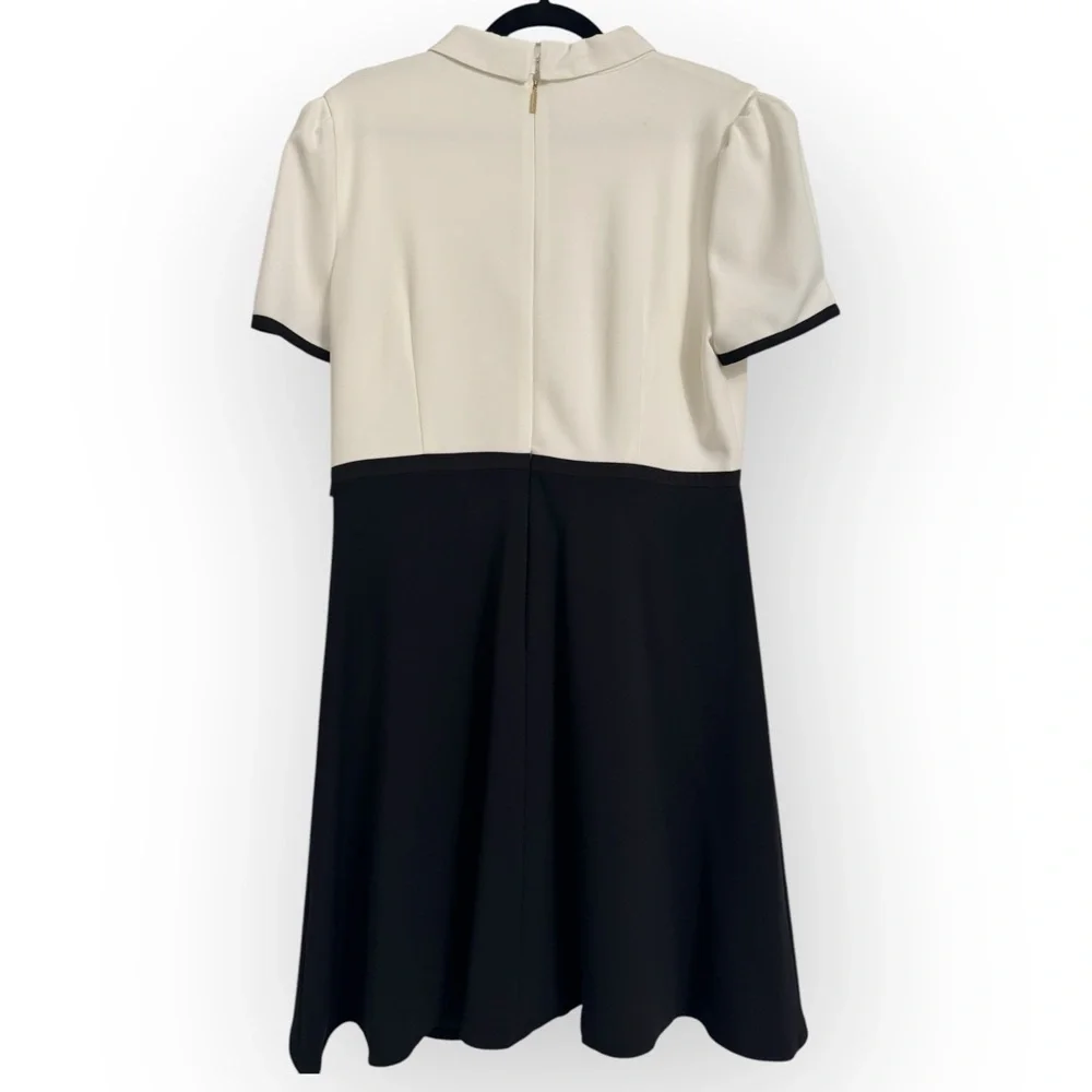 KARL LAGERFELD PARIS Collared Contrast-Trim Dress, Size 14, Black/White, NEW - Picture 8 of 12
